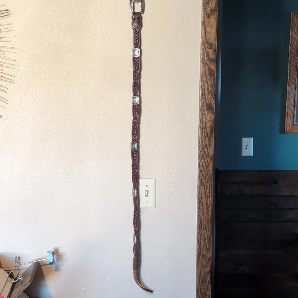 Vintage Brown Braided Western Belt With Silver Accents